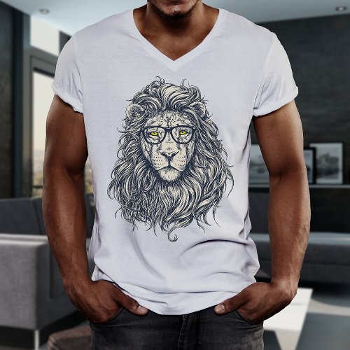 Cool Hipster Lion Mens White T_Shirt
