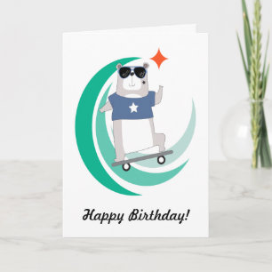 Cool Hipster Skateboarding Bear Birthday Card