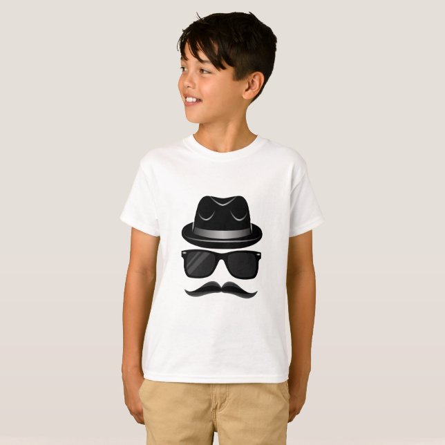 Cool Hipster with mustache, hat and sunglasses T-Shirt (Front Full)