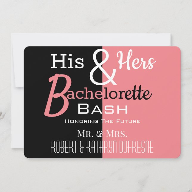 Cool His & Hers Combo Bachelor/ette Personalized C Invitation (Front)