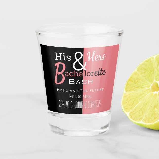 Cool His & Hers Combo Bachelor/ette Personalized Shot Glass (Front)
