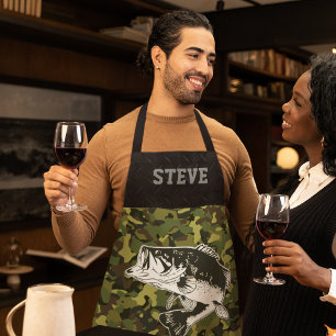 Cool Hobby Camo Name Bass Fishing Men's  Apron