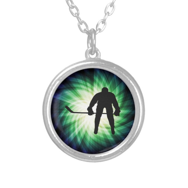 Cool Hockey Player Silver Plated Necklace (Front)