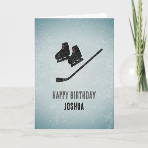 Cool Hockey Themed Ice Texture Male Birthday  Card