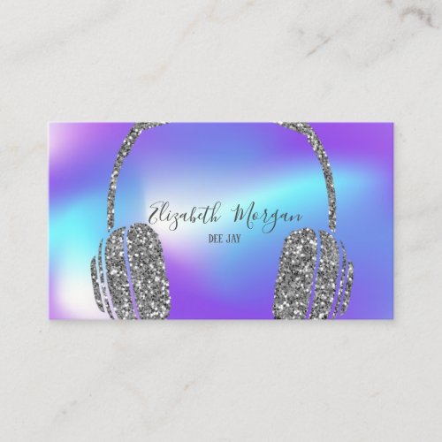 Cool Holographic Silver Glitter Headphone DJ Business Card
