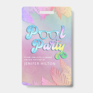 Cool holographic tropical leaves script pool party badge