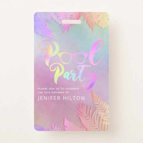 Cool holographic tropical leaves script pool party badge