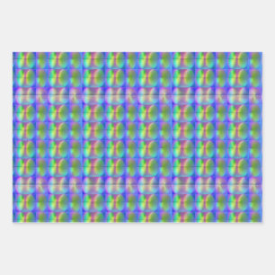Cool Holographic Vaporwave Fingerprint Pattern Wrapping Paper Sheets