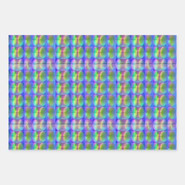 Cool Holographic Vaporwave Fingerprint Pattern Wrapping Paper Sheets (Front)