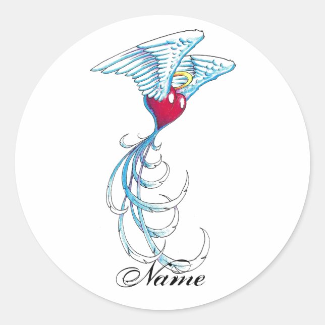 Cool Holy Angel Heart with Wings tattoo Classic Round Sticker (Front)