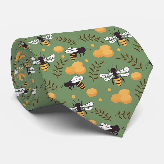 cool honey bee tiled pattern Neck Tie (Rolled)