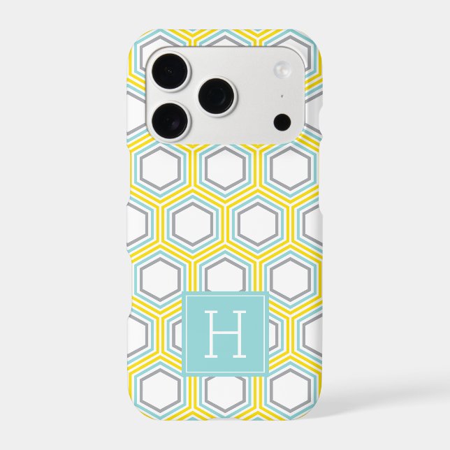 Cool Honeycomb Pattern and Aqua Monogram Case-Mate iPhone Case (Back)