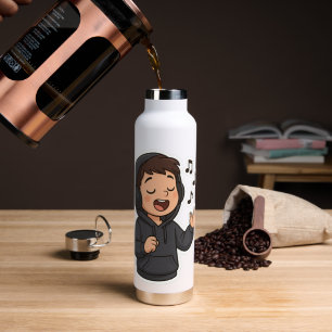 Cool Hoodie Boy Singing Sticker 🎧   Music Lover A Water Bottle