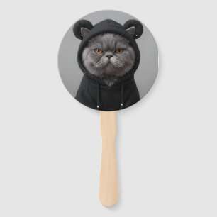 Cool Hoodie Cat Grumpy Feline Urban Party Sticker Hand Fan