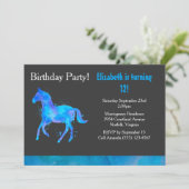 Cool Horse in Blue and Purple Watercolors Birthday Invitation (Standing Front)