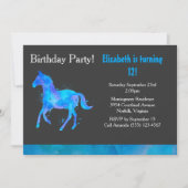 Cool Horse in Blue and Purple Watercolors Birthday Invitation (Front)