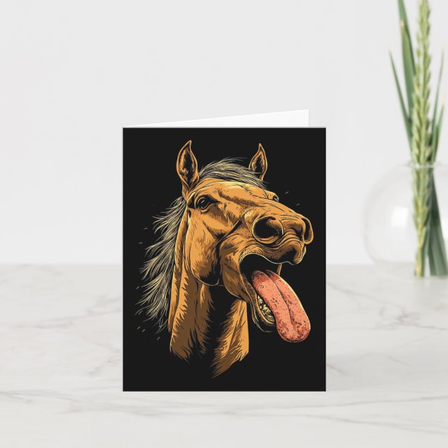 Cool Horse Showing Tongue Horses Riding On Horseba Card (Front)