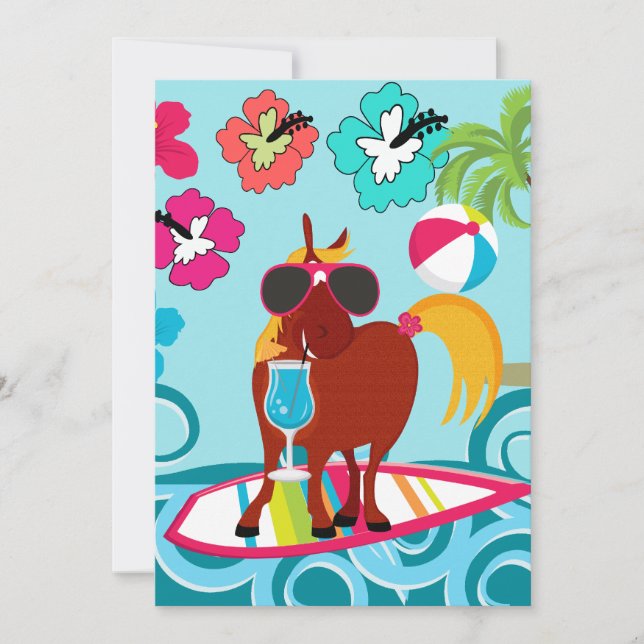 Cool Horse Surfer Dude Summer Fun Beach Party Note Card (Front)