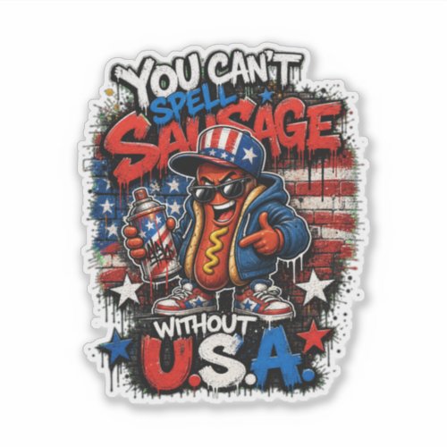 Cool Hot Dog USA Graffiti Streetwear Tee Sticker