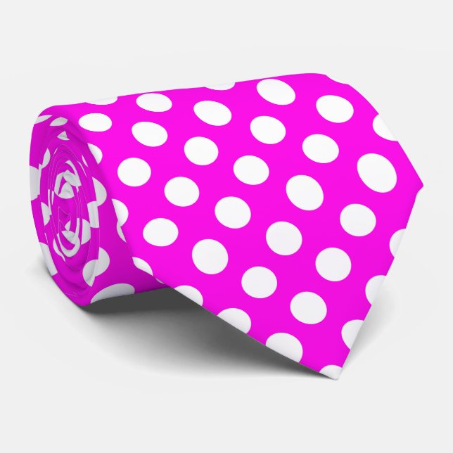 cool hot pink and white polka dot neck tie (Rolled)