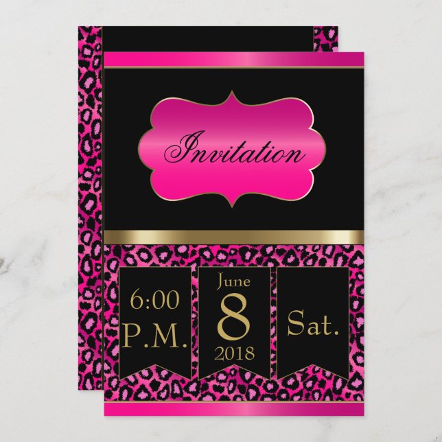 Cool Hot Pink & Black Leopard Party Invitation (Front/Back)