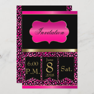 Cool Hot Pink & Black Leopard Party Invitation