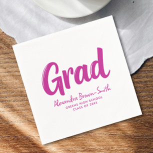 Cool Hot Pink Girl Graduation Painted Calligraphy Napkins