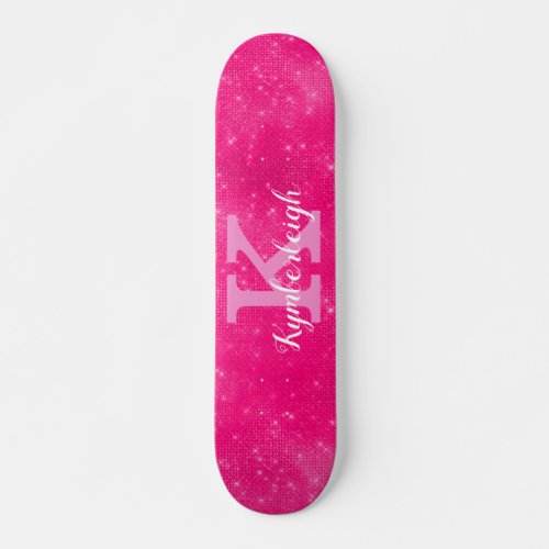 Cool Hot Pink Glam Diamond Sparkle Monogram Name Skateboard