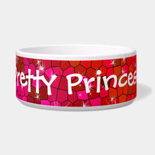 Cool Hot Pink Glitter Rhinestone Animal Print Name Bowl