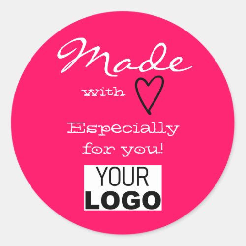 Cool Hot Pink Minimalist Made with Love Heart Logo Classic Round Sticker