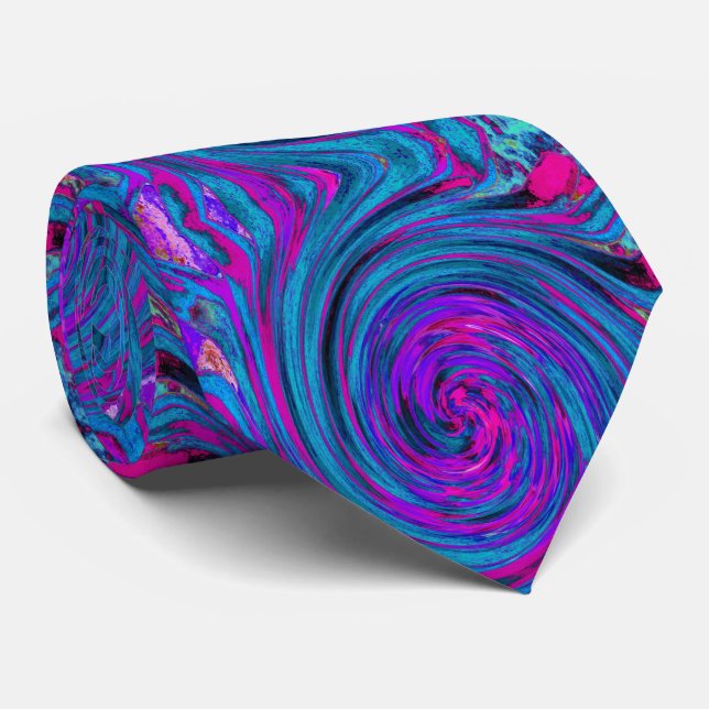 Cool Hot Pink, Purple and Blue Abstract Retro Neck Tie (Rolled)