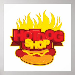 cool hotdog shop word art  poster