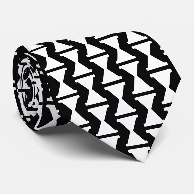 Cool hourglass sand clock black and white pattern neck tie (Rolled)