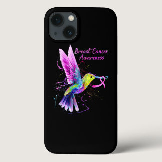 Cool Hummingbird Holding Pink Ribbon Breast Cancer iPhone 13 Case