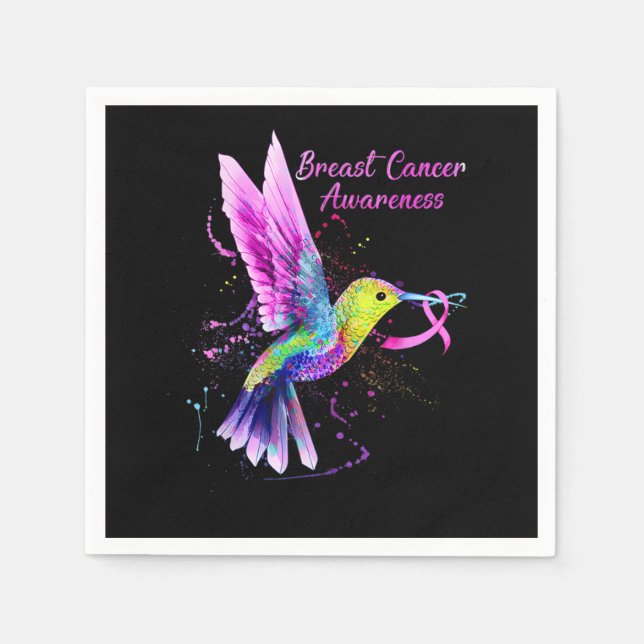 Cool Hummingbird Holding Pink Ribbon Breast Cancer Napkins (Front)