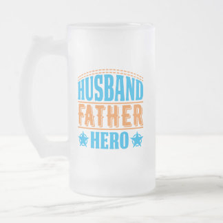cool Husband Father Hero word art  Frosted Glass Beer Mug