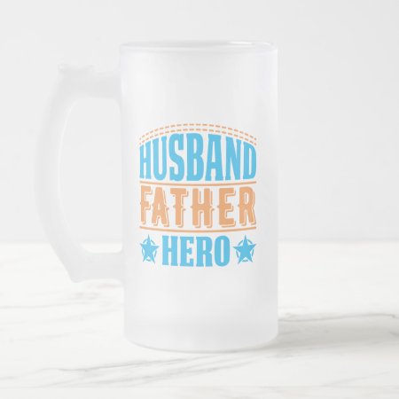 Cool Husband Father Hero Word Art  Frosted Glass Beer Mug