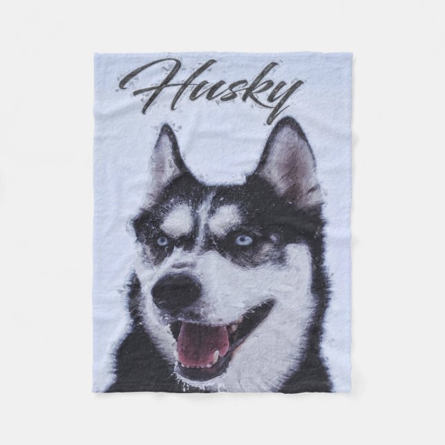 Cool Husky Dog Black White Lovers Fleece Blanket (Front)