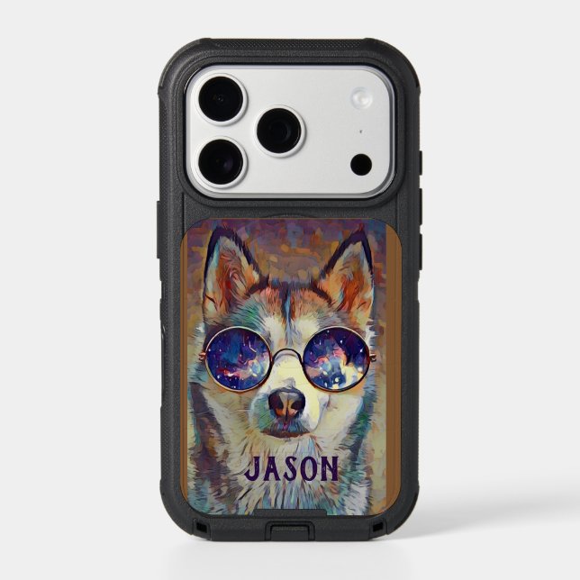 Cool Husky Dog in Sunglasses Personalized Otterbox iPhone Case (Back)