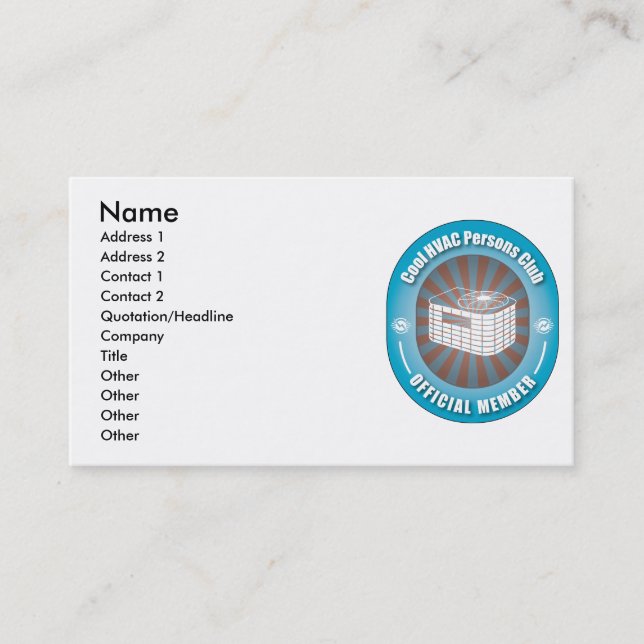 Cool HVAC Persons Club Business Card (Front)