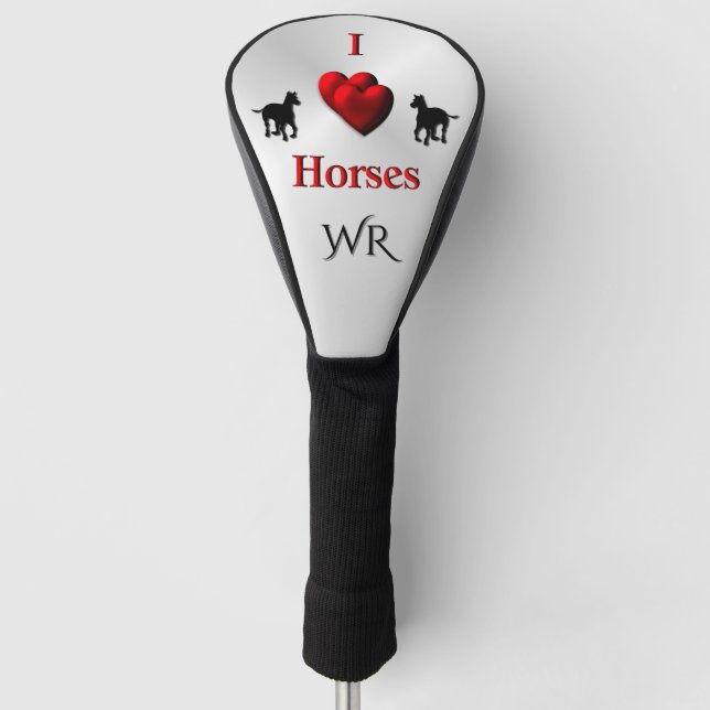 Cool I Heart Horses Design Golf Head Cover (Front)