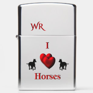 Cool I Heart Horses Design Monogram Zippo Lighter