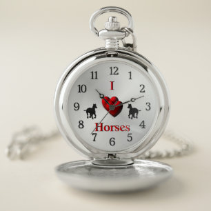 Cool I Heart Horses Design Pocket Watch