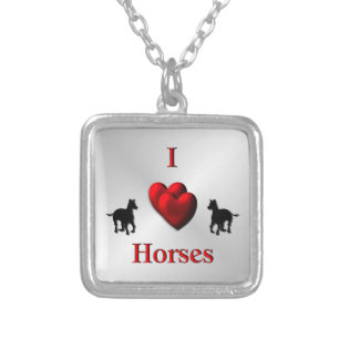 Cool I Heart Horses Design Silver Plated Necklace