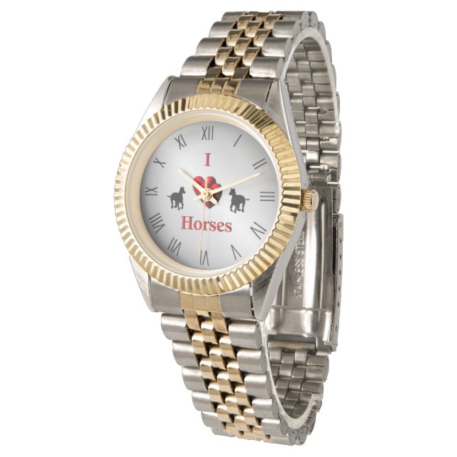 Cool I Heart Horses Design with Numerals Watch (Angled)