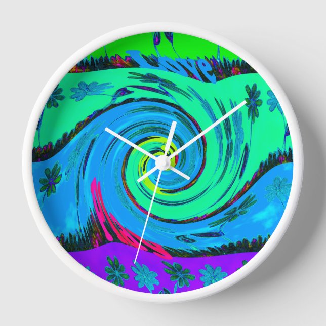 Cool I Love Hawaii: Floral Pop Art pattern Design Clock (Front)