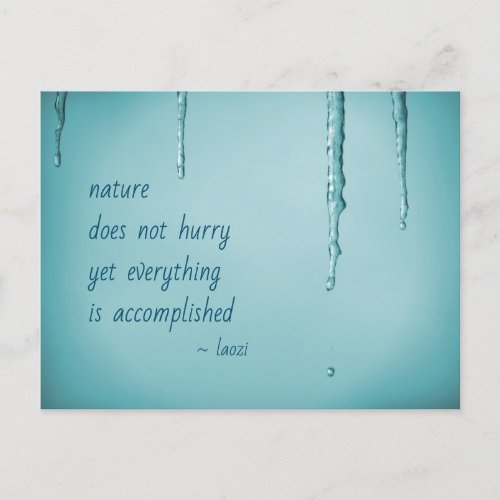 Cool Ice Blue WaterDrops Melting Icicles Zen Quote Postcard