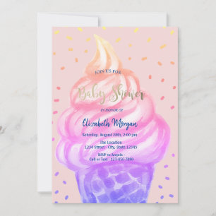 Cool Ice cream Cone Pink Baby Shower Invitation