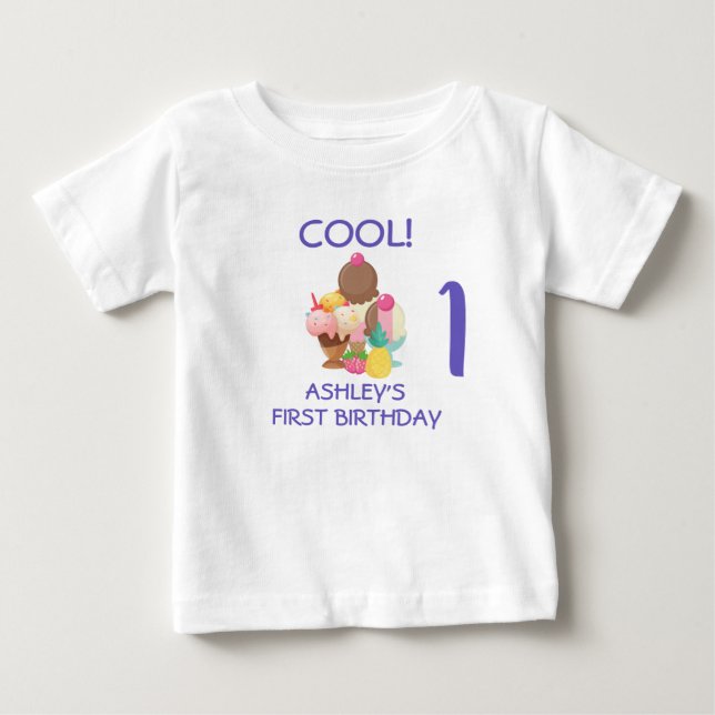 Cool Ice Cream First Birthday Baby T-Shirt (Front)