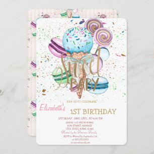 Cool Ice Cream Macaroons Striped Birthday Invitation